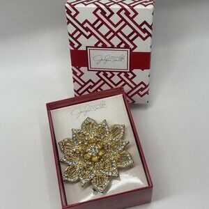 Jaclyn Smith Gold Tone Rhinestone Large Flower Brooch